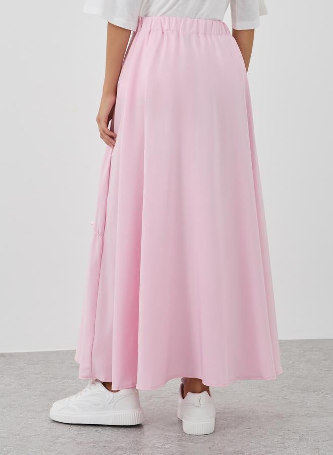 تايك تو تنورة ماكسي بخصر مطاطي وتفاصيل ثنيات أمامية - Image 4