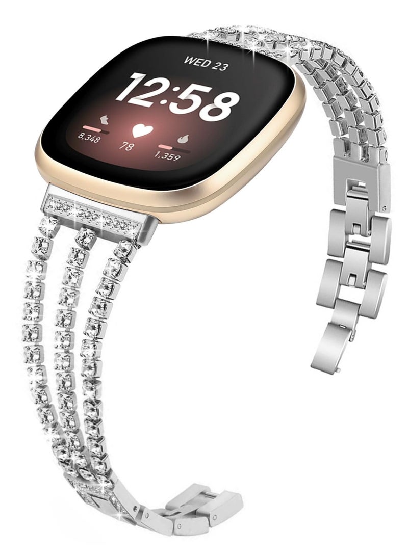 Excefore for Fitbit Versa Bands, Compatible with Fitbit Versa 3/Versa 4/Sense and Sense 2 Smart Watch, Bling Diamond Stainless Links Bracelet for Women Girl - Image 1