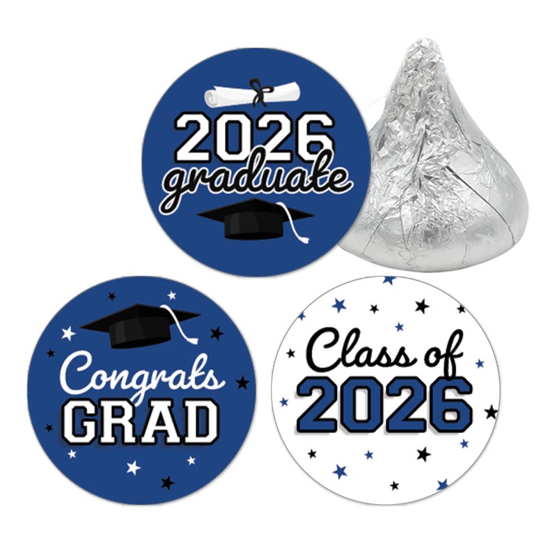 DISTINCTIVS Class of 2026 Graduation Candy Stickers for Chocolate Drops Blue Grad Party Favors  216 Count - Image 3