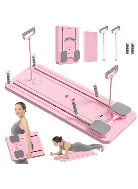5 in 1 Pilates Board, Pilates Reformer with Timer and Phone Holder, Foldable Pilates Machine and Equipment for Home Use and Gym Workout, Suitable for Advanced Users and Beginners