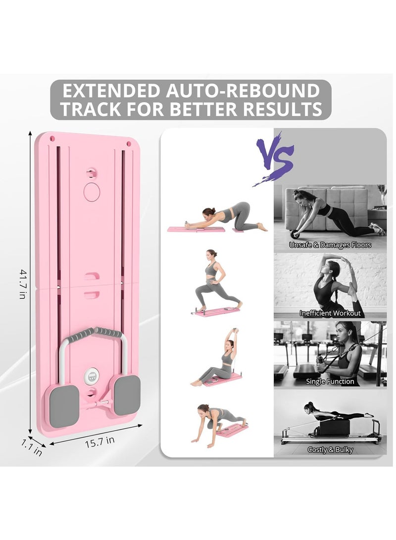 5 in 1 Pilates Board, Pilates Reformer with Timer and Phone Holder, Foldable Pilates Machine and Equipment for Home Use and Gym Workout, Suitable for Advanced Users and Beginners