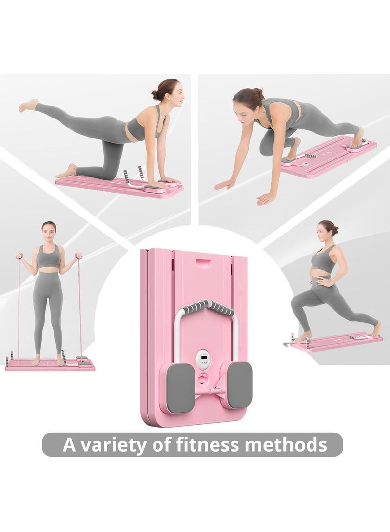 5 in 1 Pilates Board, Pilates Reformer with Timer and Phone Holder, Foldable Pilates Machine and Equipment for Home Use and Gym Workout, Suitable for Advanced Users and Beginners