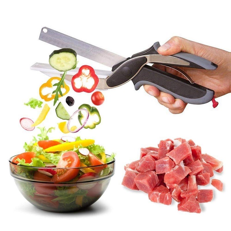 SEASPIRIT 2in1 1810 Steel Smart Clever Cutter Kitchen Knife Food Chopper and in Built Mini Chopping Board with Locking Hinge with Spring Action Stainless Steel Blade Black - Image 3