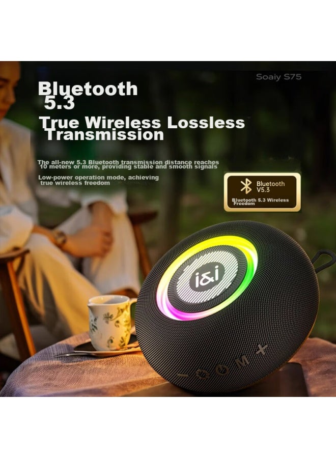SOAIY S75 Bluetooth Speaker, Home Wireless Mini Speaker, Small Outdoor Camping War Drum, Subwoofer, Heavy Usb Drive, Car Computer High-quality Sound, Payment Collection, Large Horn, Gift For Men And Women, Black - Image 2