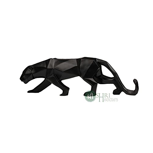 INDICAST 19" Abstract Black Panther Sculpture Figurine Handicraft Home Desk Decor Geometric Resin Wildlife Leopard Statue Craft (Black) - Image 4