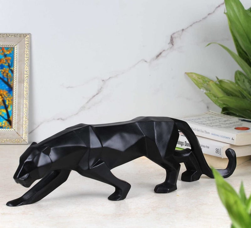 INDICAST 19" Abstract Black Panther Sculpture Figurine Handicraft Home Desk Decor Geometric Resin Wildlife Leopard Statue Craft (Black) - Image 1