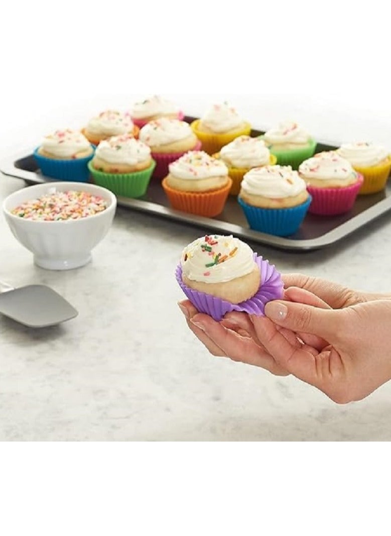 Generic Silicone Cupcake Baking Molds - Non-Stick Baking Molds for Muffin, Chocolate, Desserts - Reusable - 12 Colorful Cupcake Molds  - Image 4
