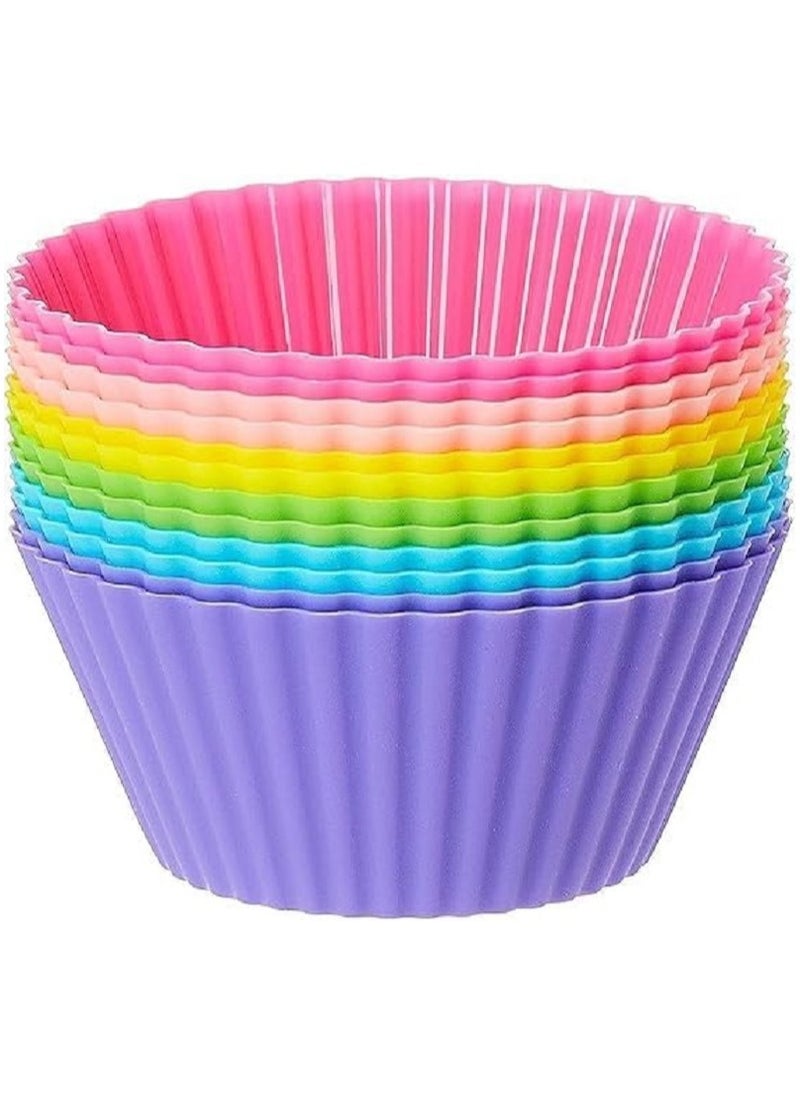 Generic Silicone Cupcake Baking Molds - Non-Stick Baking Molds for Muffin, Chocolate, Desserts - Reusable - 12 Colorful Cupcake Molds  - Image 3