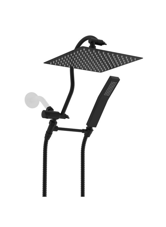 Hibbent All Metal Shower Head, 10'' High Pressure Rainfall Shower Head, Showerhead Combo/Handheld Shower Wand, 12'' Adjustable Curved Shower Extension Arm, 71'' Hose, 2 Shower Holders, Matte Black - Image 1