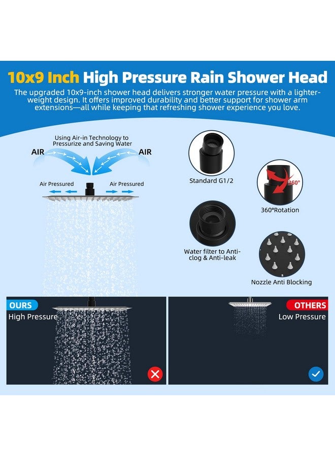 Hibbent All Metal Shower Head, 10'' High Pressure Rainfall Shower Head, Showerhead Combo/Handheld Shower Wand, 12'' Adjustable Curved Shower Extension Arm, 71'' Hose, 2 Shower Holders, Matte Black - Image 4