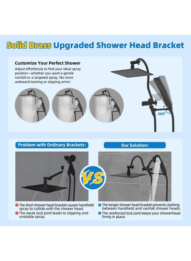 Hibbent All Metal Shower Head, 10'' High Pressure Rainfall Shower Head, Showerhead Combo/Handheld Shower Wand, 12'' Adjustable Curved Shower Extension Arm, 71'' Hose, 2 Shower Holders, Matte Black - Image 2