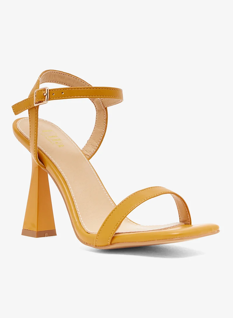 ELLA Mustard sandal with single front strap and sculpted heel