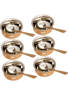 Prisha India Craft Prisha India Craft Hammered Steel Copper Handi Bowl with Serving Spoon Serving Indian Dishes 500 ML Set of 6  - Image 1