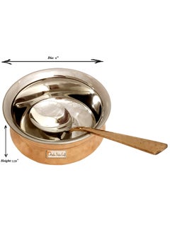 Prisha India Craft Prisha India Craft Hammered Steel Copper Handi Bowl with Serving Spoon Serving Indian Dishes 500 ML Set of 6  - Image 4