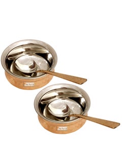 Prisha India Craft Prisha India Craft Hammered Steel Copper Handi Bowl with Serving Spoon Serving Indian Dishes 500 ML Set of 6  - Image 3