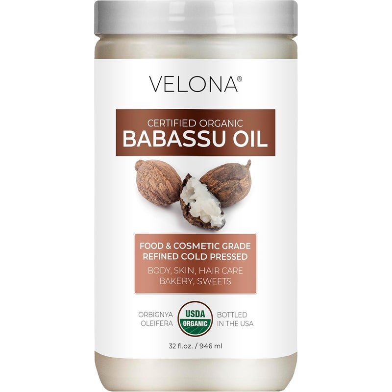 velona Babassu Oil USDA Certified Organic  32 Fl Oz  100 Pure and Natural Carrier Oil  Refined Cold Pressed  Face Hair Body  Skin Care and Cooking  Use Today  Enjoy Results