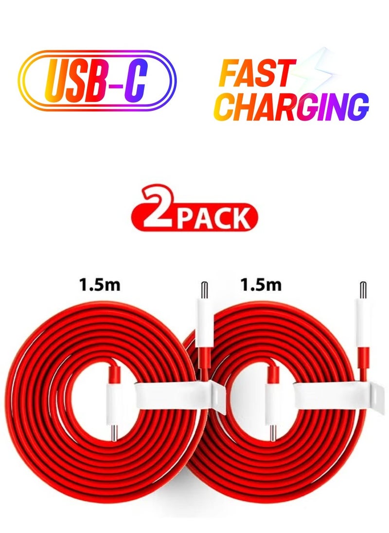 Raxoom 2-Pack Original Type-C Warp Charging Cable â€“ Quick Charge PD, Dash Charging, Type-C to Type-C, 1.5M Red - Image 1