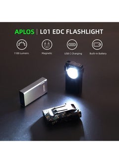 APLOS L01 1100 Lumens Rechargeable Mini EDC Flashlight, Magnetic Base & Clip, Bright Pocket Flashlight for Outdoor, Emergencies, Powered by Built-in Battery, Type-C Charging (Black)  - Image 2