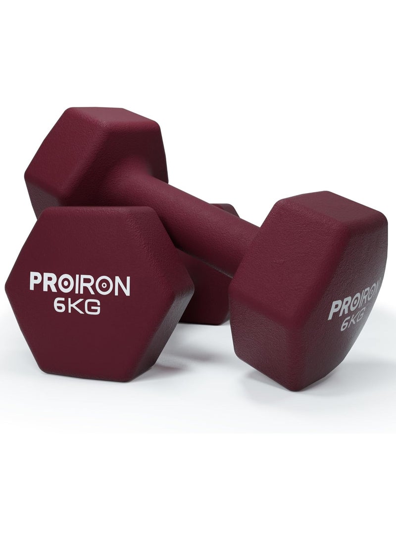 PROIRON Hex Neoprene Dumbbell Set - 2x6KG - Image 1