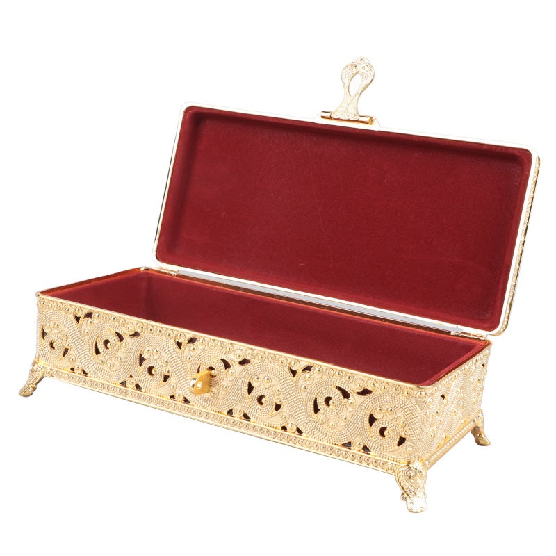 Vintage Jewelry Box Rectangular Alloy Storage Case with Vintage Patterns - Soft Velvet Lining Rust Protection Metal Trinket Box for Necklace Earrings Storage - Image 5