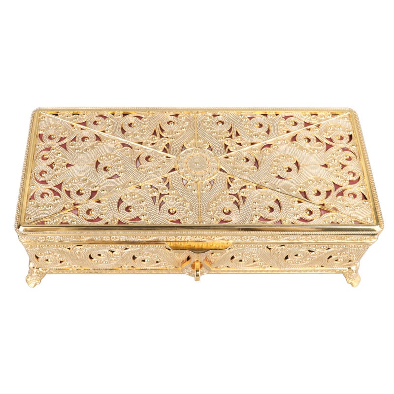 Vintage Jewelry Box Rectangular Alloy Storage Case with Vintage Patterns - Soft Velvet Lining Rust Protection Metal Trinket Box for Necklace Earrings Storage - Image 4