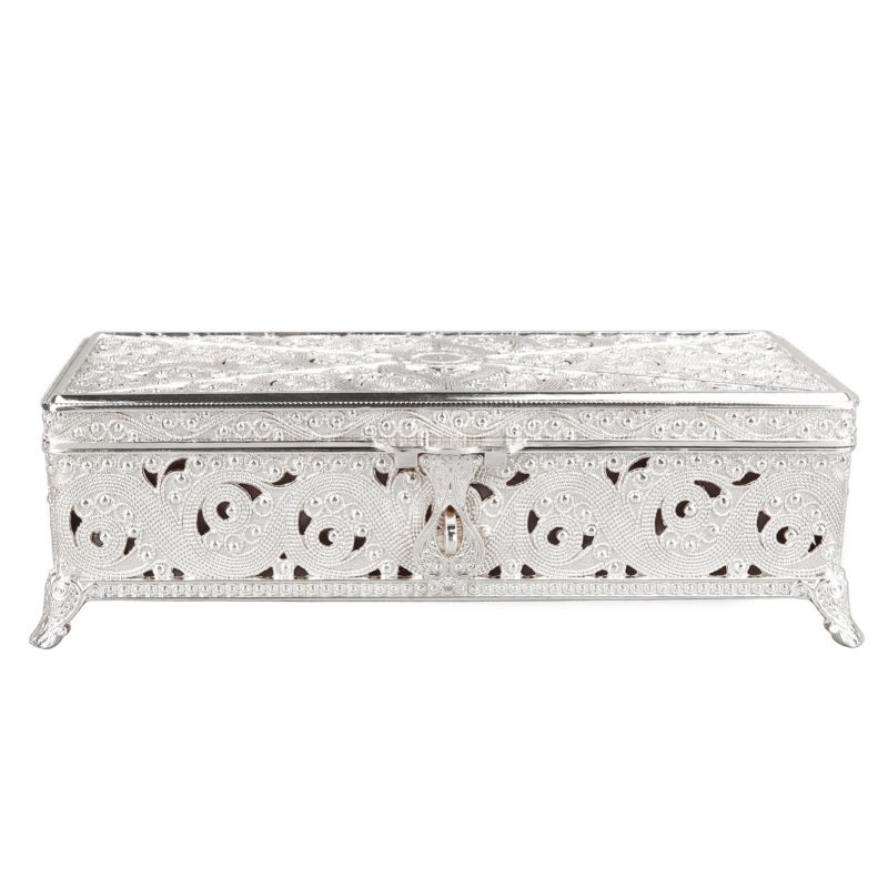 Vintage Jewelry Box Rectangular Alloy Storage Case with Vintage Patterns - Soft Velvet Lining Rust Protection Metal Trinket Box for Necklace Earrings Storage - Image 1