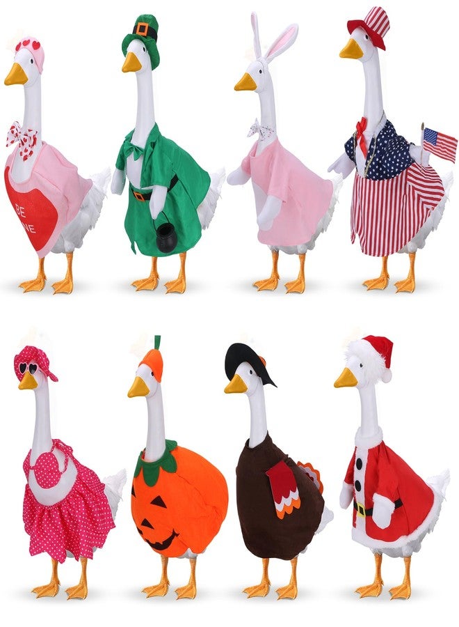 Ddeetodu 8 Set Porch Goose Outfits, Porch Goose Holiday Outfit, Christmas Fall Halloween Summer 4th of July Easter St. Patrick Valentine's Day Lawn Porch Goose Clothing for 23" Lawn Goose Patio Yard Decor - Image 1