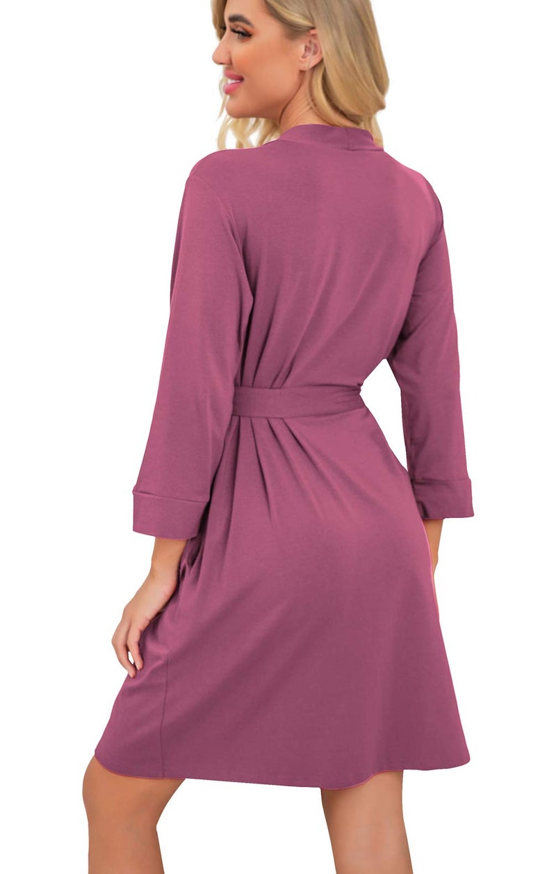 PrinStory PrinStory Women Kimono Robes Short Lightweight Robe Soft Knit Sleepwear Casual Knit Bathrobe Ladies Loungewear Purple Red-Large  - Image 4