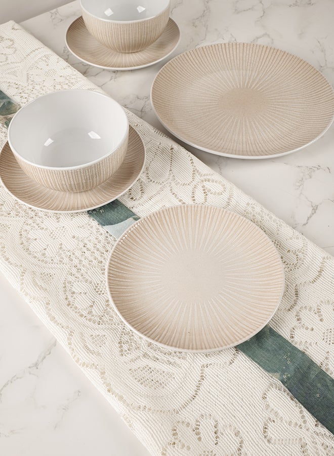 ايست من نون طقم عشاء من 18 قطعة بتصميم رايلاين المنقوش من البورسلين البيج - Image 5