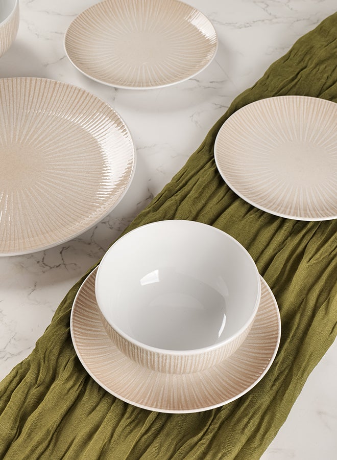 ايست من نون طقم عشاء من 18 قطعة بتصميم رايلاين المنقوش من البورسلين البيج - Image 4