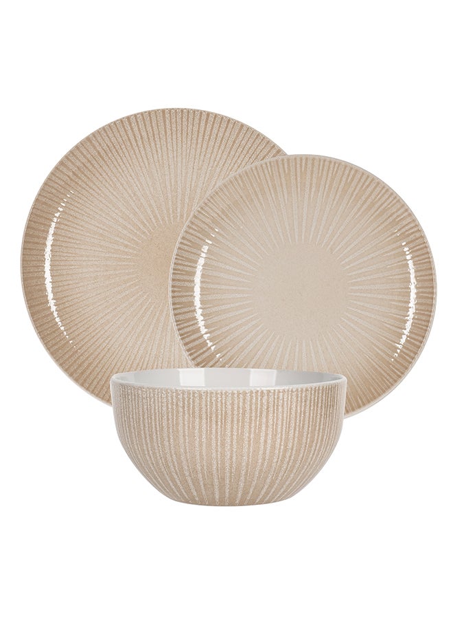 ايست من نون طقم عشاء من 18 قطعة بتصميم رايلاين المنقوش من البورسلين البيج - Image 2