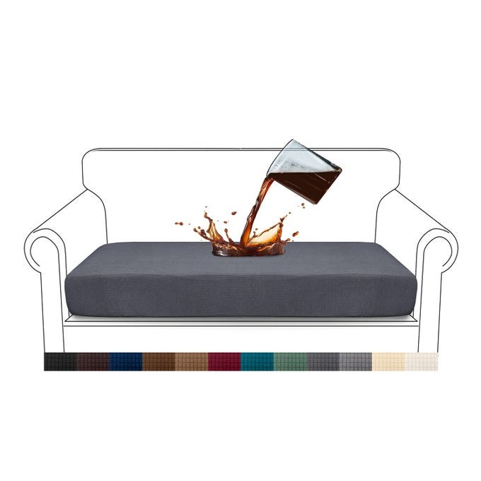 PREMIUM WATERREPELLENT SOFA SEAT CUSHION COVERS HIGH STRETCH JACQUARD FABRIC COUCH SEAT SLIPCOVER PROTECTOR FOR 2 SEATER SOFA 2 SEATER GREY