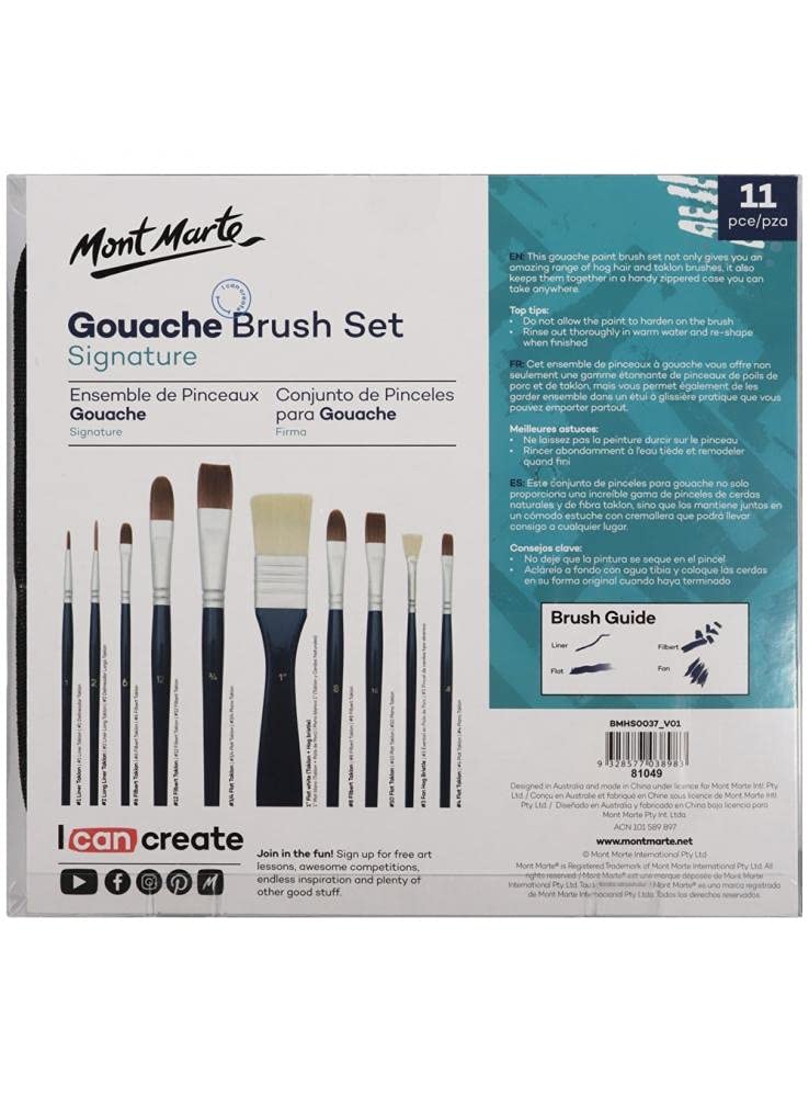 Mont Marte Mont Marte Signature Gouache Brush Set in Wallet 11pc  - Image 2