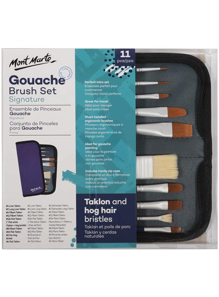 Mont Marte Mont Marte Signature Gouache Brush Set in Wallet 11pc  - Image 1