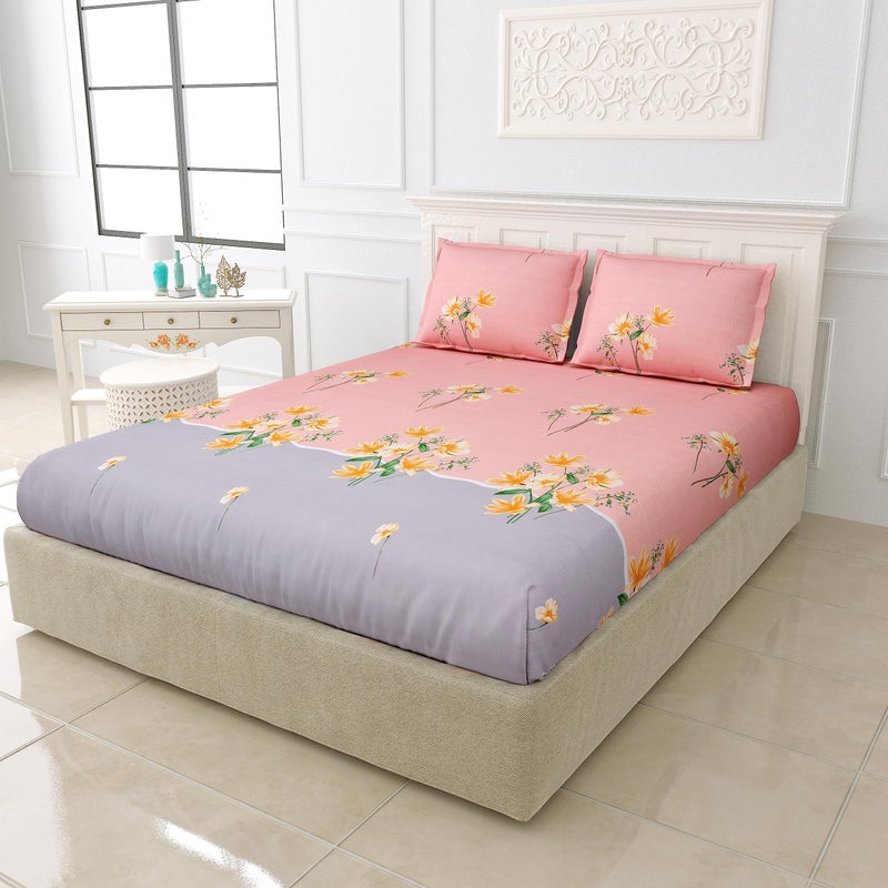 EasyGoods® Super Soft Twilight Floral Bedsheet, Bedsheet for Double Bed King Size, Double Bedsheet with 2 Pillow Covers | Premium Printed Flat Bed Sheet (106x107 inch,Pink) - Image 1