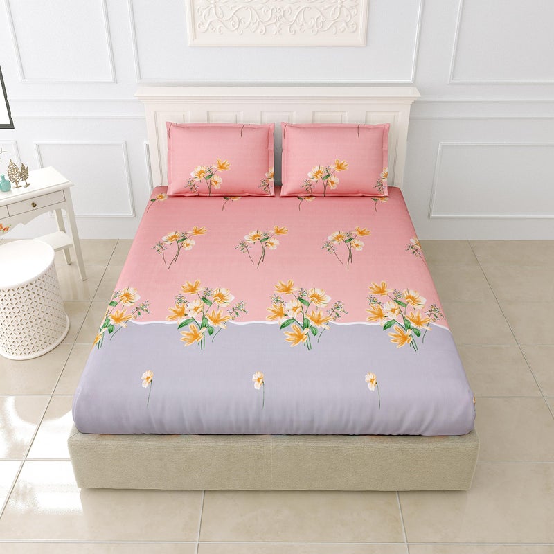 EasyGoods® Super Soft Twilight Floral Bedsheet, Bedsheet for Double Bed King Size, Double Bedsheet with 2 Pillow Covers | Premium Printed Flat Bed Sheet (106x107 inch,Pink) - Image 2