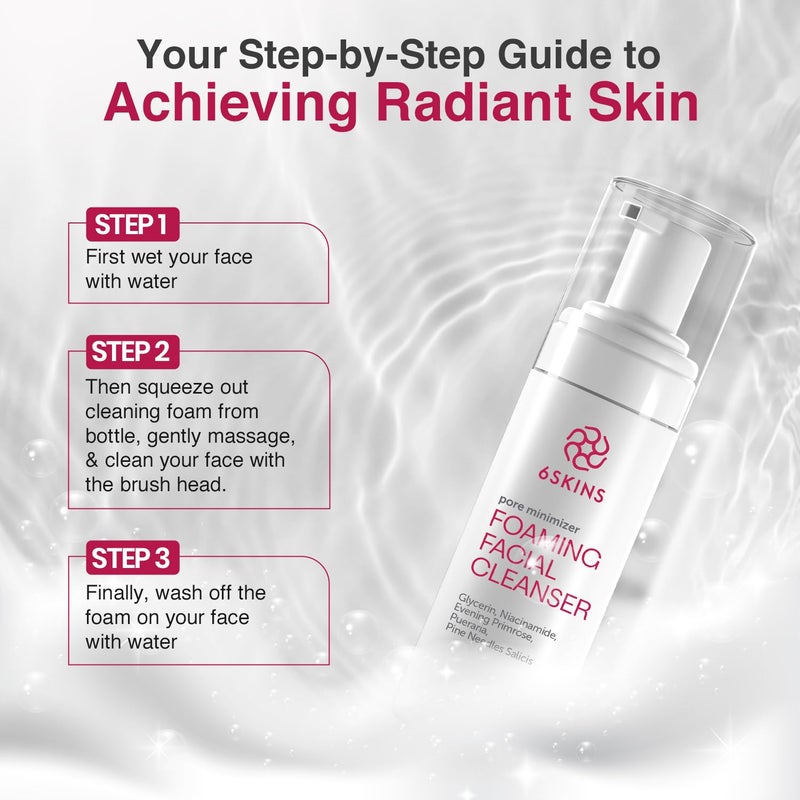 6SKINSÂ® Pore Minimizer Foaming Facial Cleanser â€“ Exfoliating Face Wash with Anti-Sebum P, Niacinamide & Evening Primrose | Gentle Hydrating Korean Face Wash for All Skin Types | 5.07 fl oz - Image 4