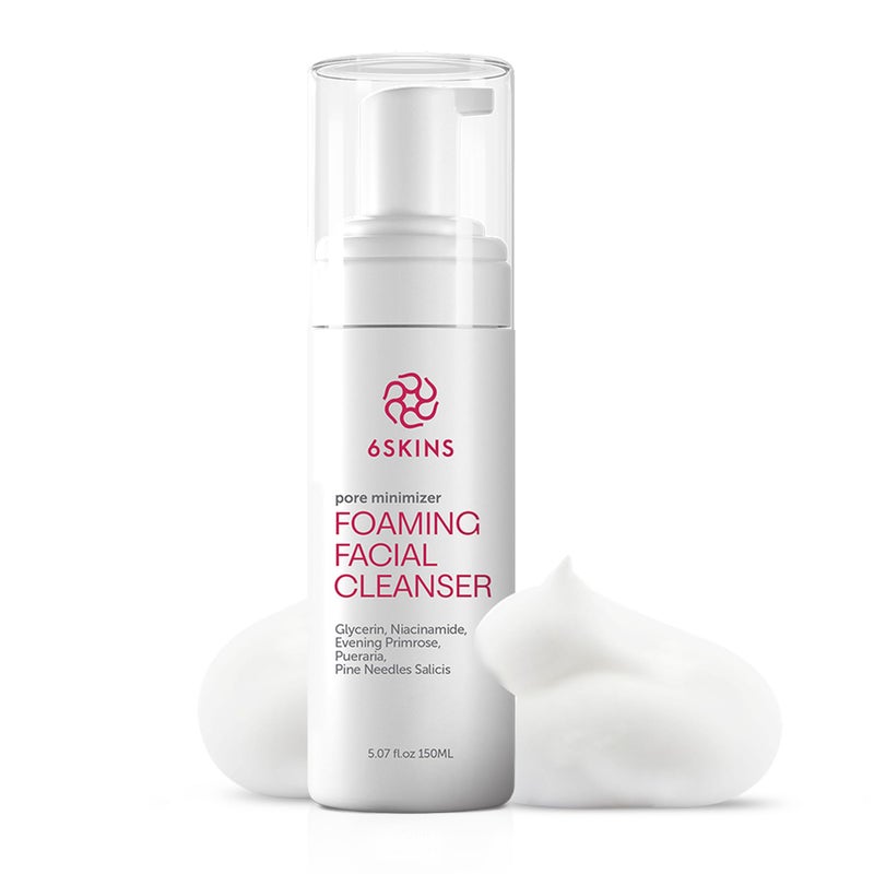 6SKINSÂ® Pore Minimizer Foaming Facial Cleanser â€“ Exfoliating Face Wash with Anti-Sebum P, Niacinamide & Evening Primrose | Gentle Hydrating Korean Face Wash for All Skin Types | 5.07 fl oz - Image 1