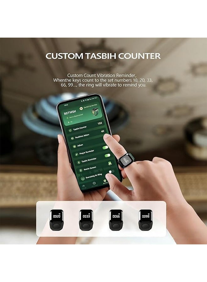 BSTWSH Zikr Counter, Smart Zikr Ring, 22mm Muslim Tasbih Counter & Prayer Time Alert, Waterproof Smart Wearable in Elegant, Black - Image 5