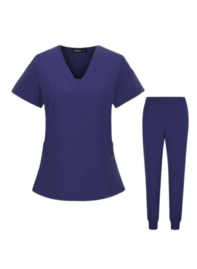 Loquat Womens Medical Scrubs Set Medical Uniform Set Navy Blue - Image 1