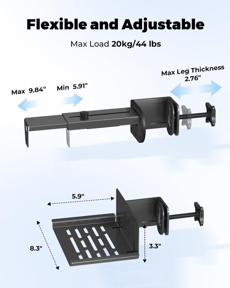 JOY worker Under Desk PC Mount for Standing Desk, Clamp-On Desk Leg Computer Mount, No Drilling, Adjustable Computer Case CPU Holder Holds Up to 44lbs, Black PC Tower Mount - Image 2