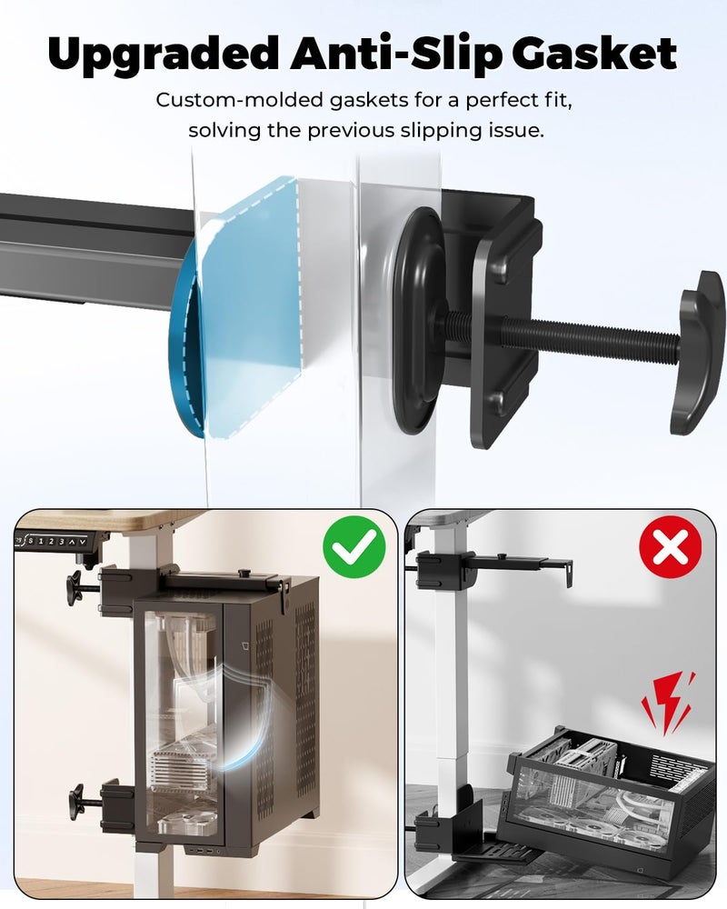 JOY worker Under Desk PC Mount for Standing Desk, Clamp-On Desk Leg Computer Mount, No Drilling, Adjustable Computer Case CPU Holder Holds Up to 44lbs, Black PC Tower Mount - Image 5