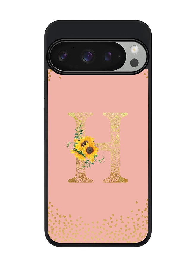 Stylizedd For Google Pixel 9 Pro Case,Slim fit Camera Protection, Shockproof Thin Phone cover - Custom Floral Monogram - H (Rose Pink ) - Image 1