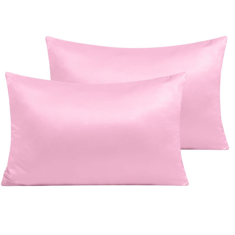 NTBAY Zippered Satin Pillow Cases for Hair and Skin  Luxury Queen Hidden Zipper Pillowcases Set of 2  20x30 Inches  Light Pink - Image 1