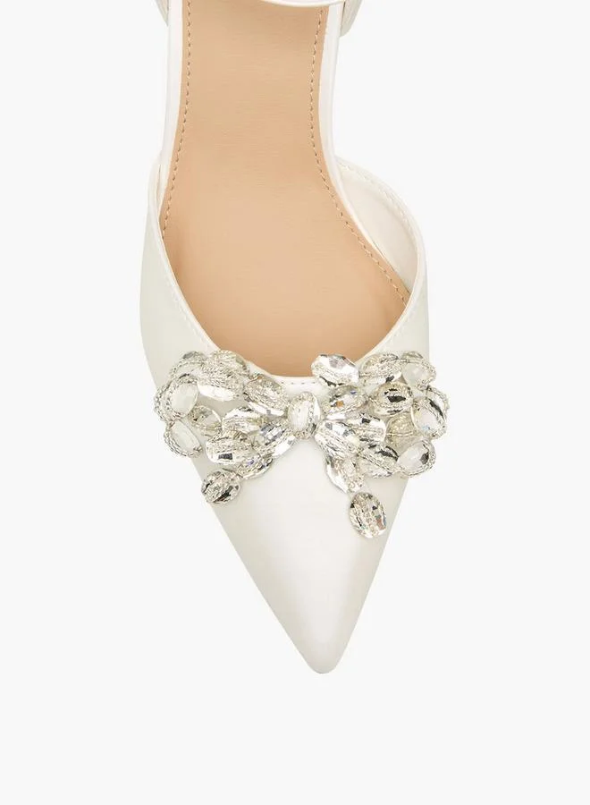 Flora Bella By Shoexpress CREAM Women Crystal Embellished Stiletto Heel Shoes for Women | Best Price UAE