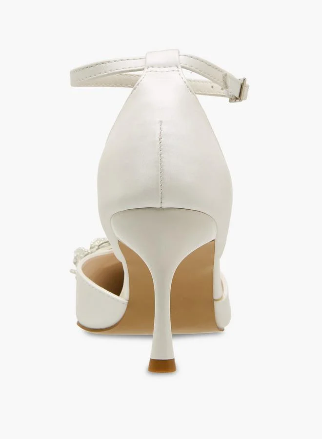 Flora Bella By Shoexpress CREAM Women Crystal Embellished Stiletto Heel Shoes for Women | Best Price UAE