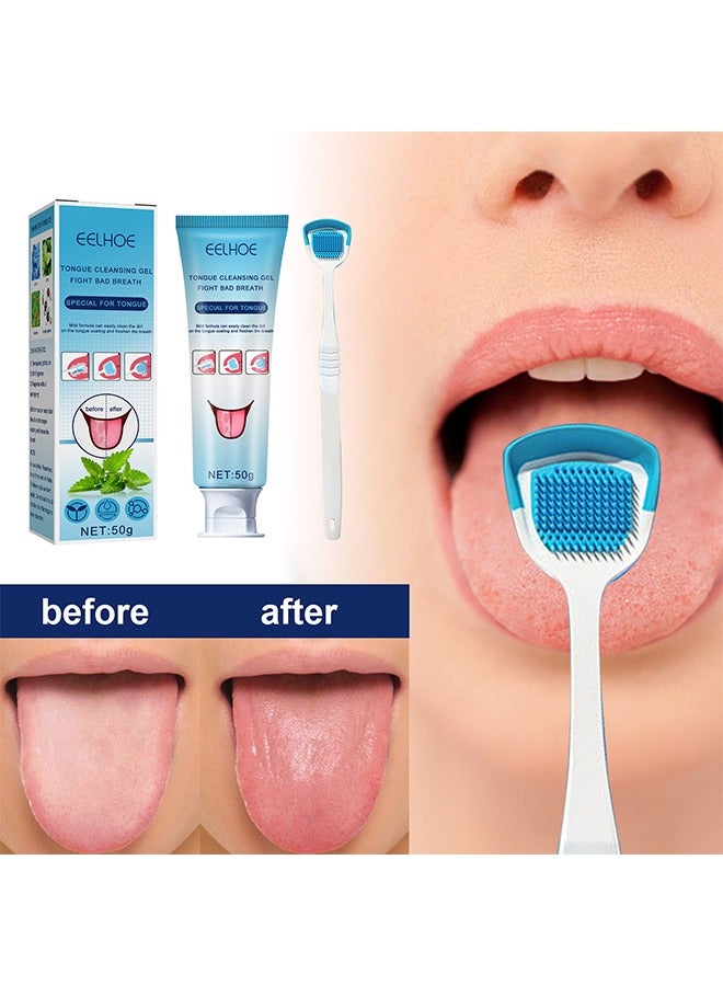 EELHOE Tongue Cleaning Gel Set, Tongue Cleaner Gel with Soft Tongue Brush, Easy to Use Tongue Scraper Precise Cleaning Brush Kit, Keep Fresh Breath 50g - Image 1