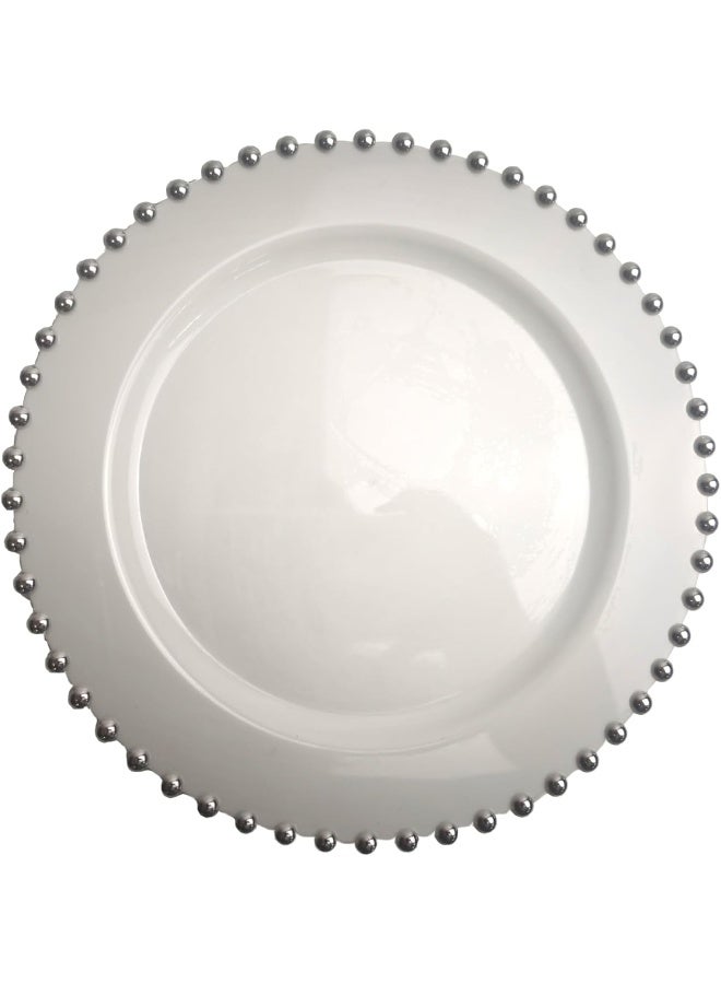 Servewell EXCELL DESIGNER PLATES 7in 10' WHITE+SILVER Beads  - Image 1