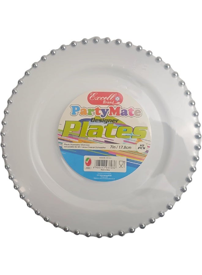 Servewell EXCELL DESIGNER PLATES 7in 10' WHITE+SILVER Beads  - Image 2