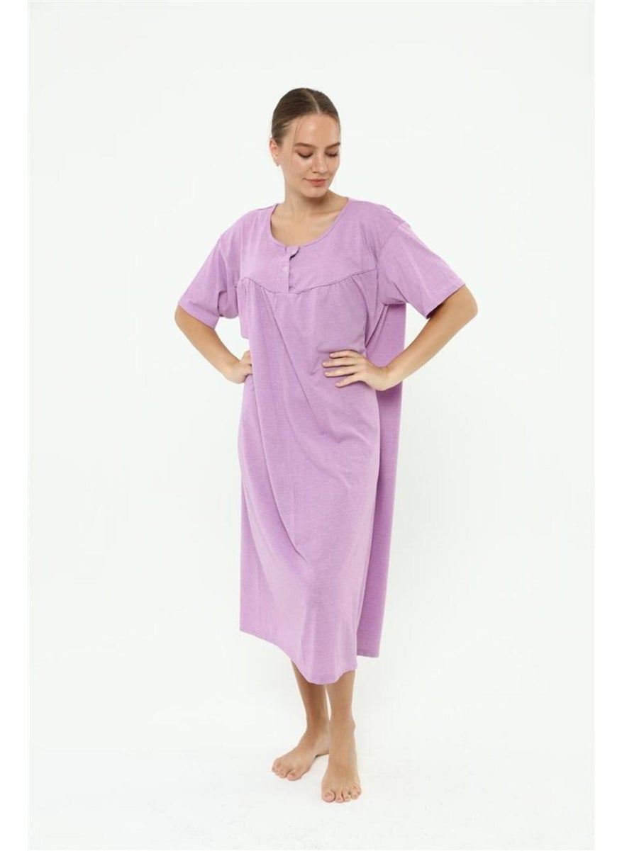 Seva Cotton Combed Cotton Large Size Solid Color Nightgown Buttoned Maternity Nightgown  - Image 3